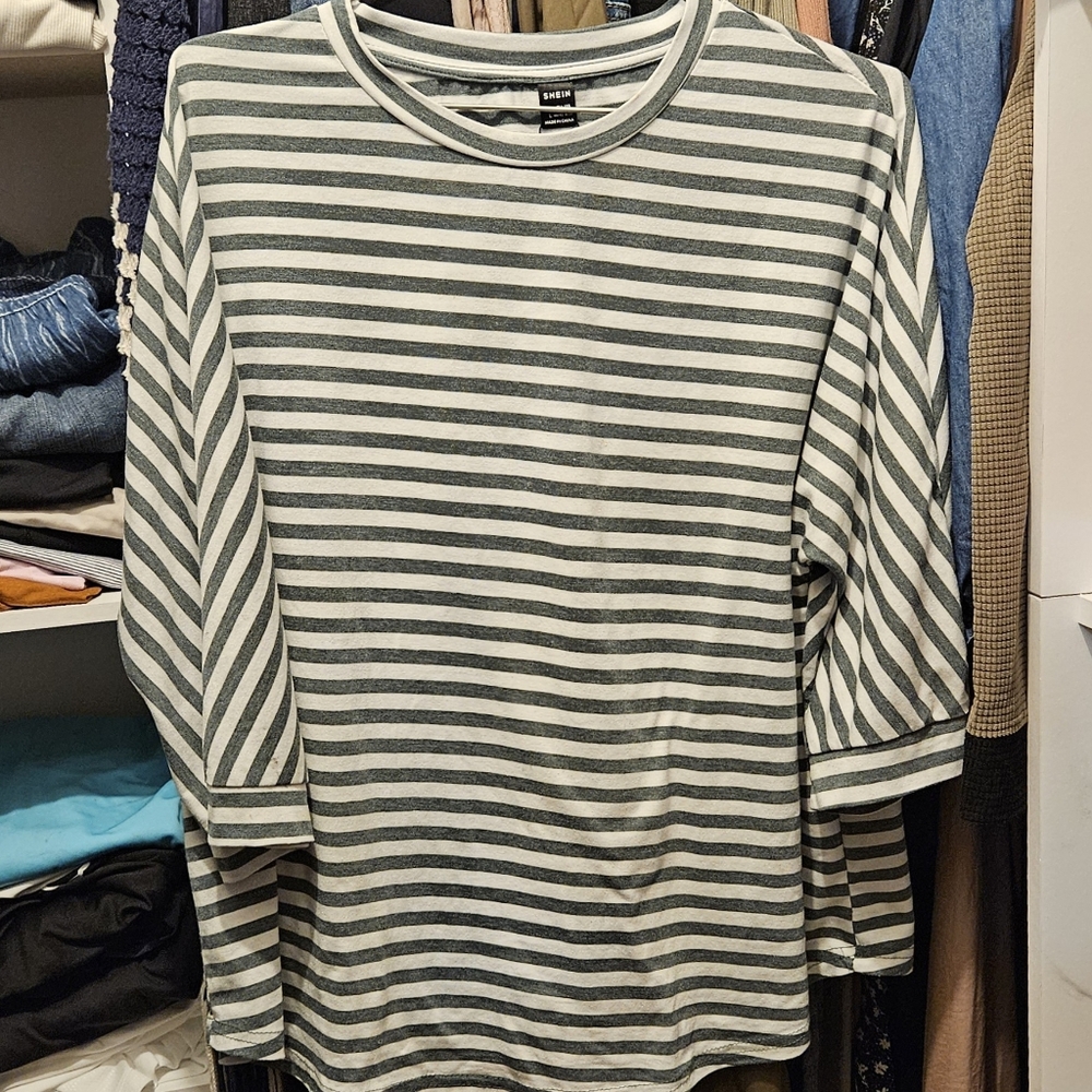 Shein size large green stripe tee